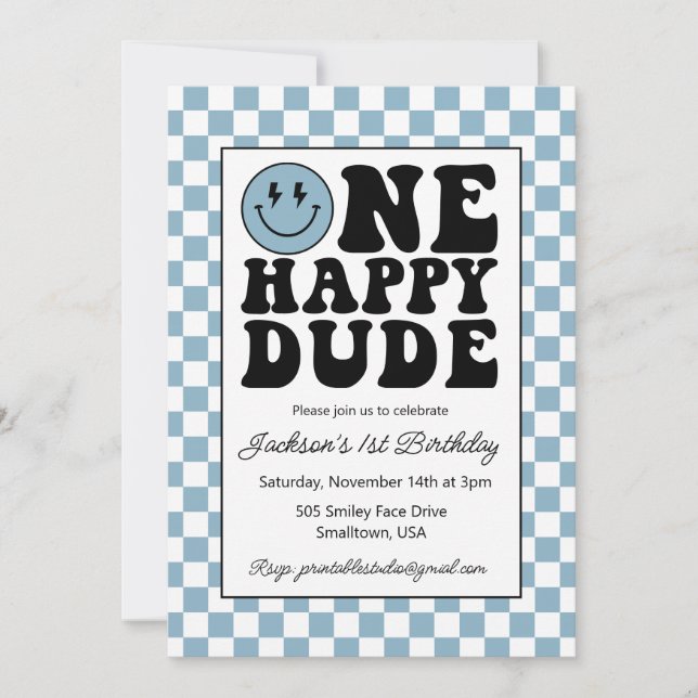 Une joyeuse invitation d'anniversaire en bleu (Devant)