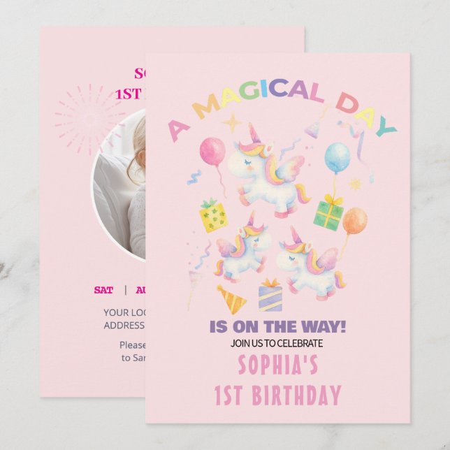 Une licorne magique Invitation d'anniversaire (Devant / Derrière)