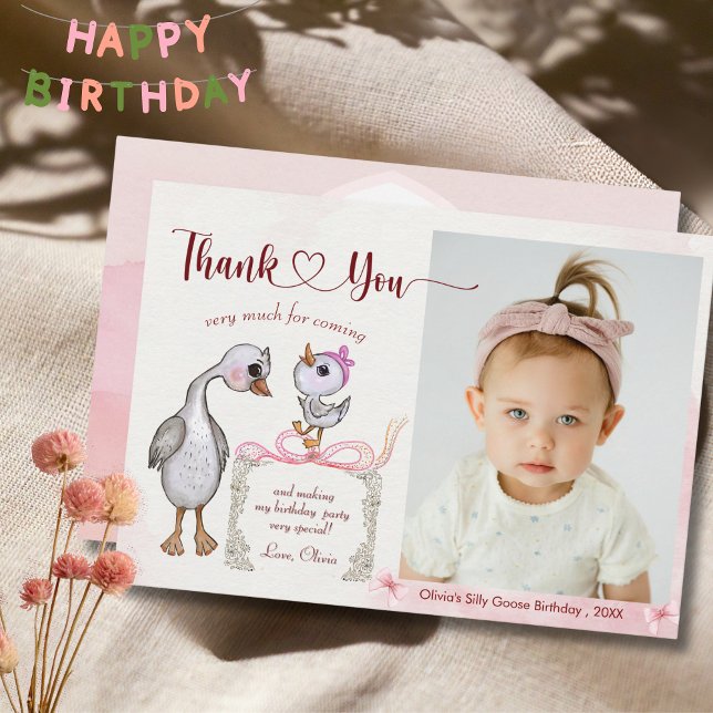 Une maman d'oie sotte et Carte de remerciements ro (One Silly Goose Mama & Baby Pink Thank You Card)