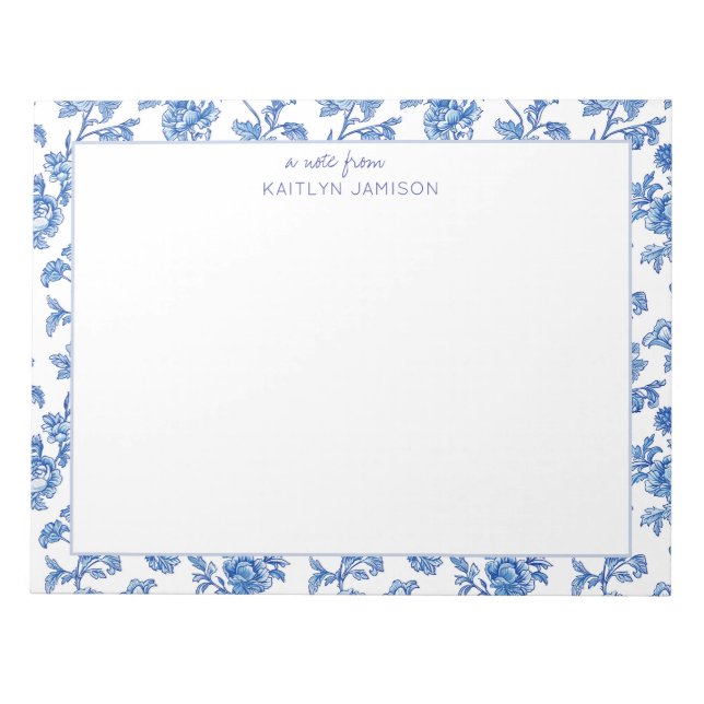 Une note de | Bloc-notes floral bleu chinoiserie (Devant)