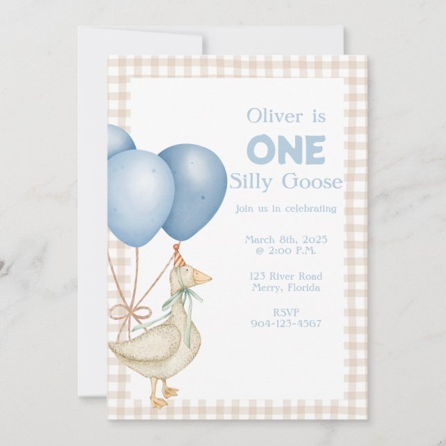 Une oie bête 1er Invitation anniversaire (Devant)
