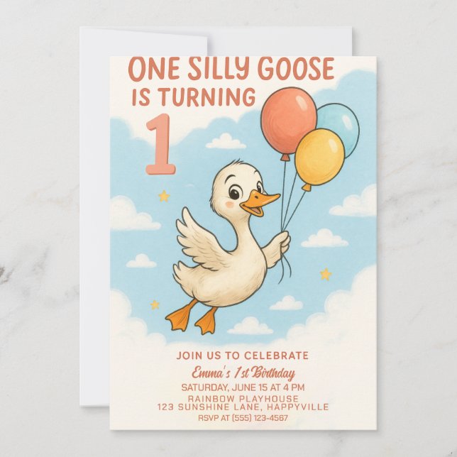 Une Oie Silly 1er Invitation Anniversaire Pour Fil (Devant)