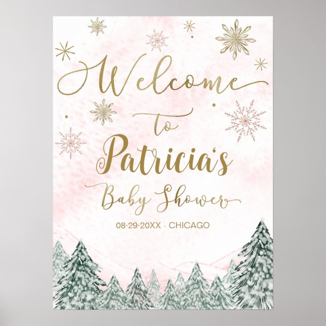 Une petite Affiche de bienvenue Baby shower rose S (Devant)