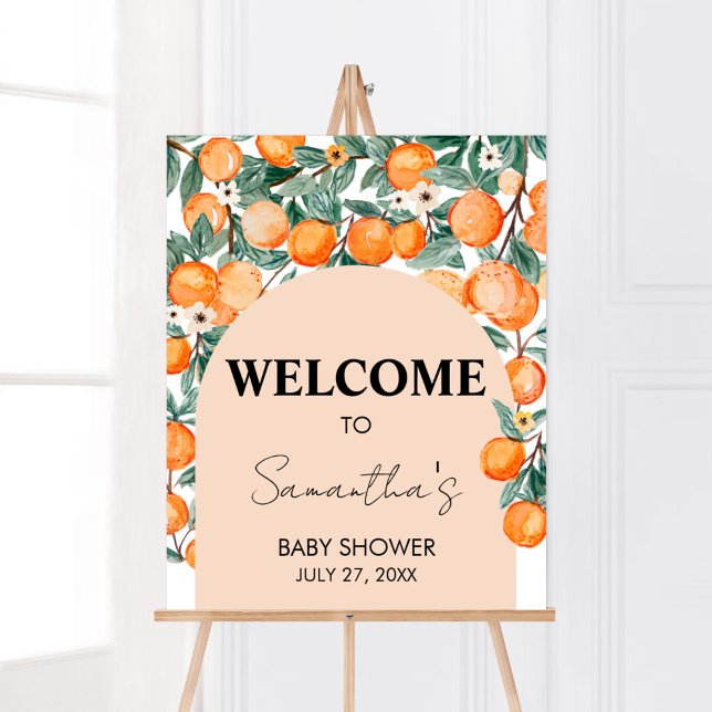 Une petite Affiche de bienvenue orange Cutie (Gender Neutral Citrus Baby Shower Welcome Sign)