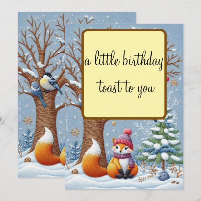 UNE PETITE CARTE D'ANNIVERSAIRE CHARMANTE HIVER (Devant / Derrière)
