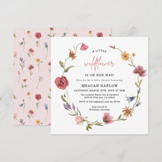 Une Petite Fleur sauvage Invitation Baby shower fi (Devant / Derrière)