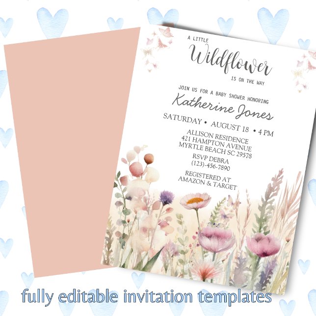 Une Petite Fleur sauvage Invitation Baby shower fi (Créateur téléchargé)