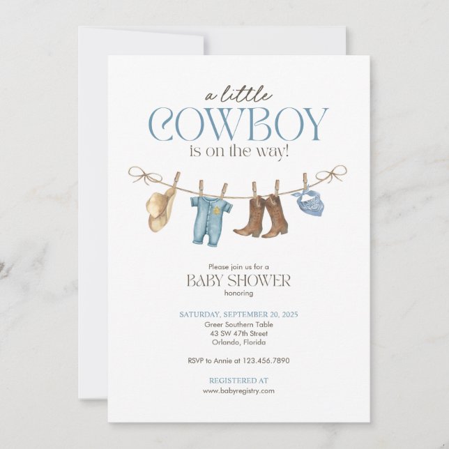 Une petite invitation au Baby shower de cowboy (Devant)