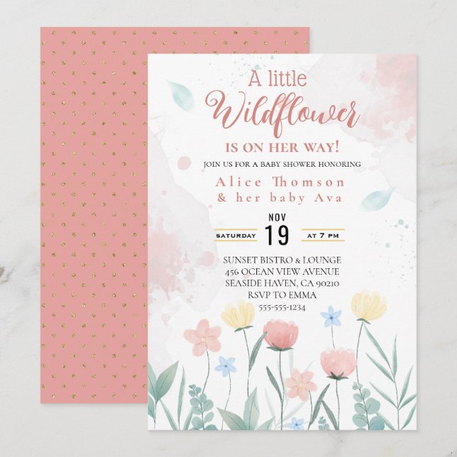 une petite invitation baby shower fleur sauvage (Devant / Derrière)
