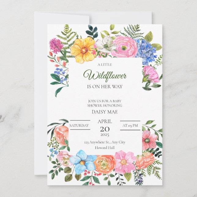 Une Petite Invitation Baby shower Fleur sauvage (Devant)