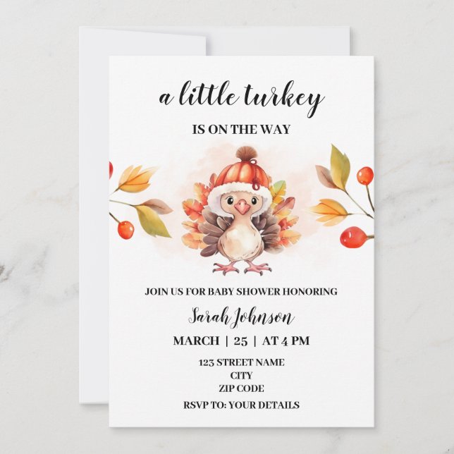 Une petite invitation de baby shower de chute de T (Devant)