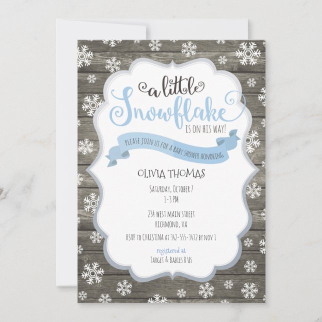 Une petite invitation de baby shower de flocon de (Devant)