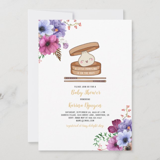 Une Petite Invitation De Baby shower Floral Dumpli (Devant)