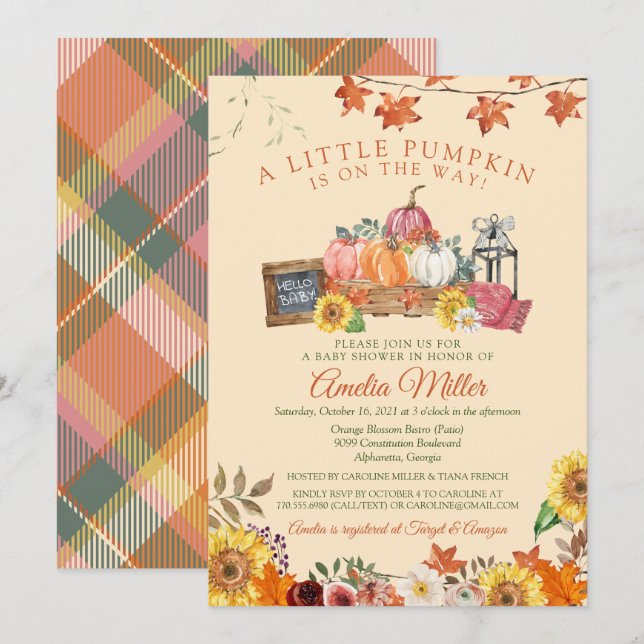Une petite invitation de Baby Shower pour la chute (Devant / Derrière)