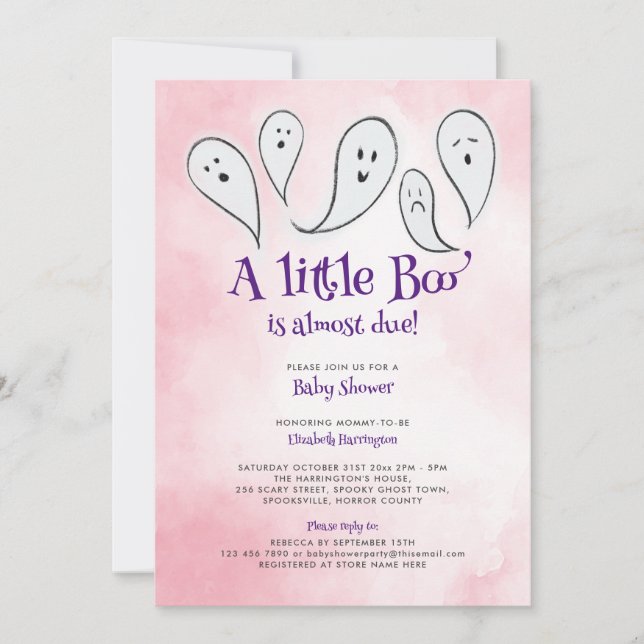 Une Petite Invitation De Baby shower Rose Boo (Devant)