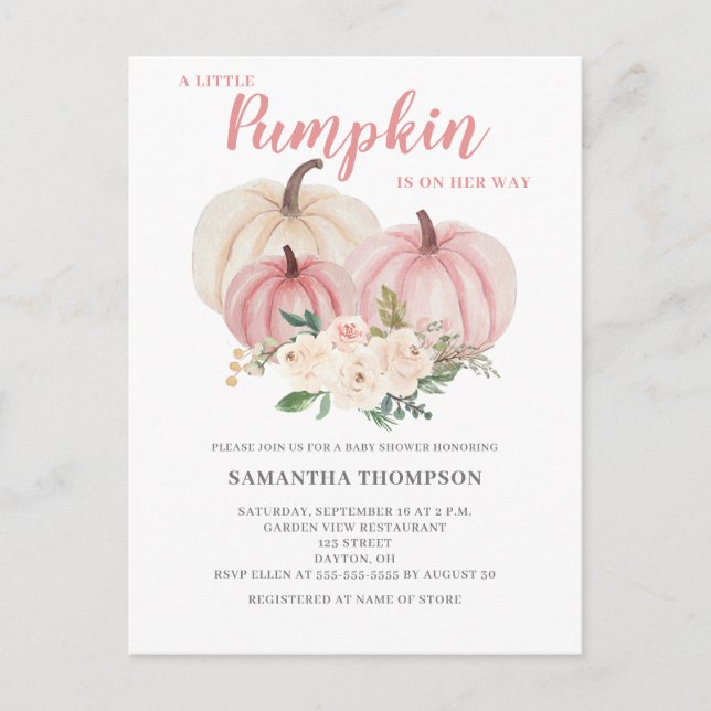 Une Petite Invitation De Baby shower Rose Citrouil (Devant)