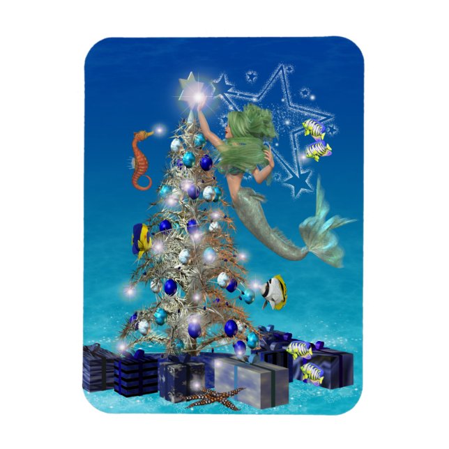 Une sirène magique Noël. carte de noël Magnet (Vertical)