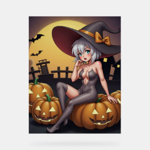 Une sorcière d'Halloween aux yeux verts sur Jack-O