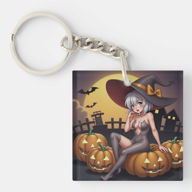 Une sorcière d'Halloween aux yeux verts sur Jack-O (Devant)