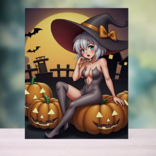 Une sorcière d'Halloween aux yeux verts sur Jack-O