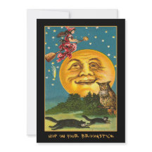 Une sorcière Vintage sur la lune Invitation au tex