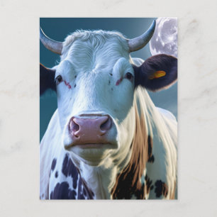 Une vache et la carte postale de la lune