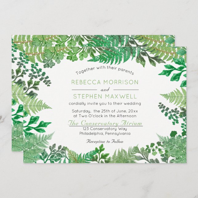 Une verdure élégante | Invitations de mariage Wild (Devant / Derrière)