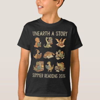 Unearth a Story Summer 2026 Dinosaur Reading Books T-Shirt