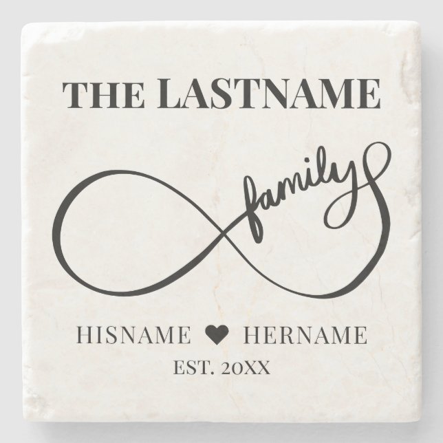 Unendlich Personalisiert Familienname und Est. Dat Steinuntersetzer (Vorderseite)