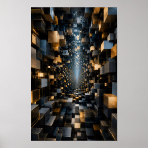 Unendliche 3D-Würfeltunnel-Wandkunst Poster