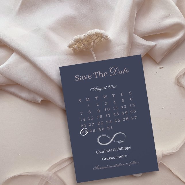 Unendliche Hochzeit des Navy Blush Calendar Save t Einladung (Von Creator hochgeladen)