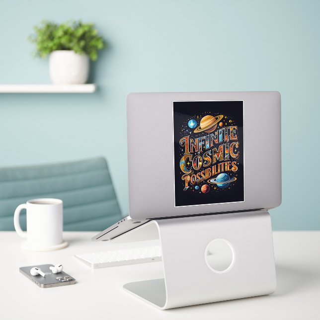 Unendliche kosmische Möglichkeiten – Farbausbruch Aufkleber (Laptop auf Schreibtisch)