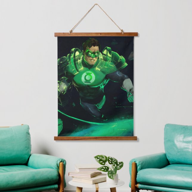 Unendliche Kritikkrise Grüne Laterne Illustration Wandteppich Mit Holzrahmen (Wohnzimmer)
