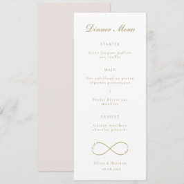 Unendliche Liebe Monogram Gold Weißes Hochzeitesse Menükarte