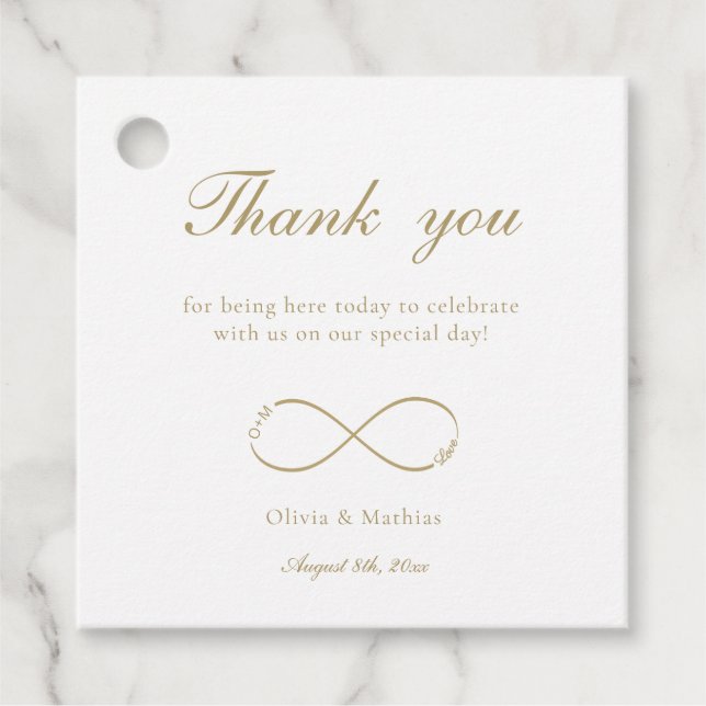 Unendliche Liebe Monogram White Danke Hochzeit Geschenkanhänger (Vorderseite)