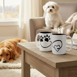 Unendliche Pfotenabdrücke und Herz Kaffeetasse, 0, Zweifarbige Tasse