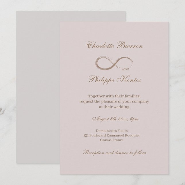 Unendliche Sign Dusty Pink Gray Gold Elegante Hoch Einladung (Vorne/Hinten)