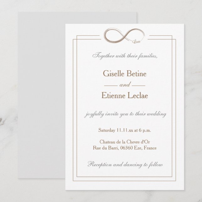 Unendliche Sign Gold White Gray Geometric Wedding Einladung (Vorne/Hinten)