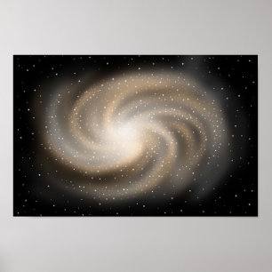 Unendliche Stille. Goldene Galaxie, die im Weltrau Poster