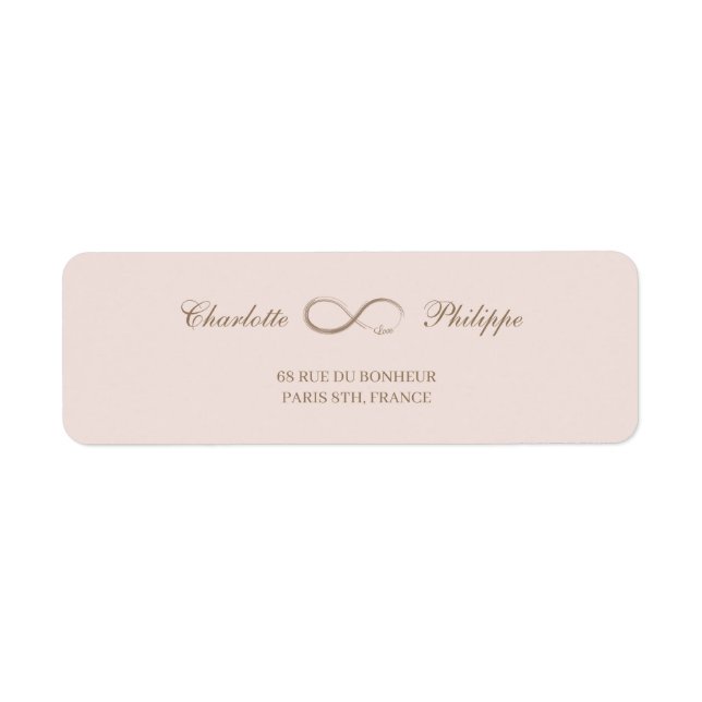 Unendliches Symbol Blush Gold Wedeladresse Label (Vorne)