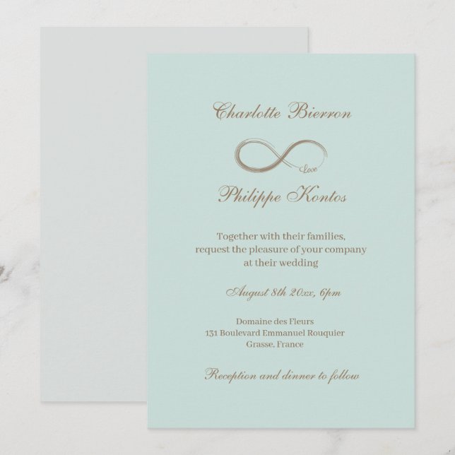 Unendliches Symbol Elegante Aquamarine Hochzeit Einladung (Vorne/Hinten)