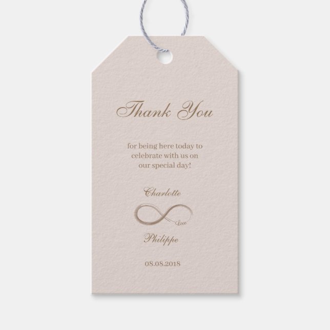 Unendliches Symbol Gold Blush Pink Danke Hochzeit Geschenkanhänger (Vorderseite)