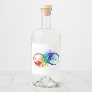Unendliches Symbol mit Regenbogenfederhalter Alkoholflaschenetikett