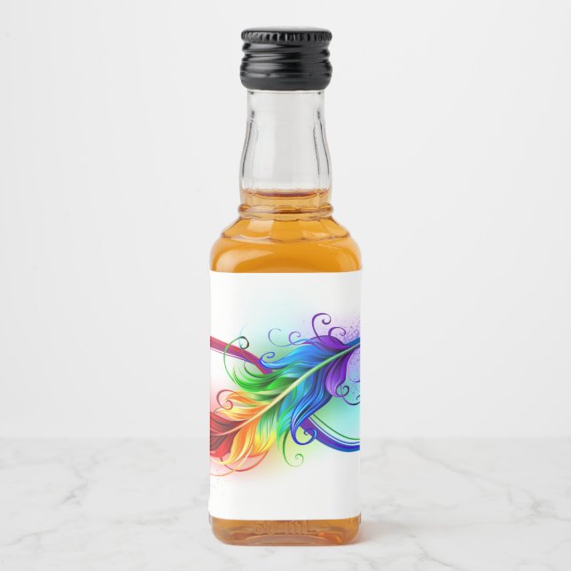 Unendliches Symbol mit Regenbogenfederhalter Alkoholflaschenetikett (Vorderseite)