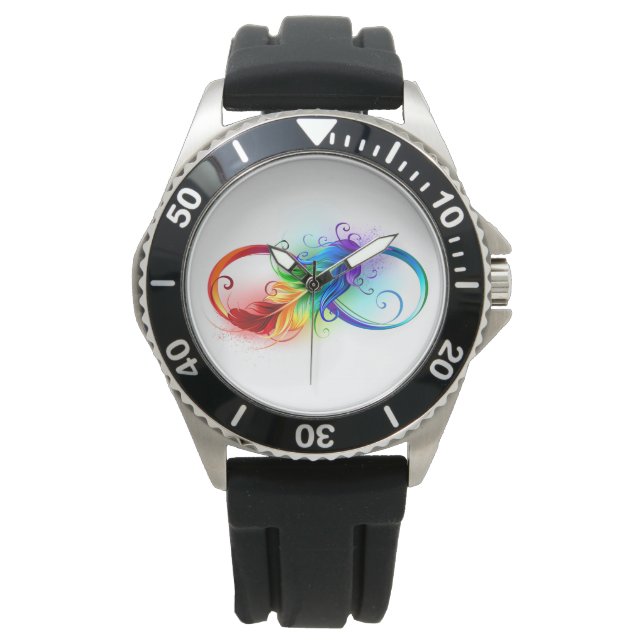 Unendliches Symbol mit Regenbogenfederhalter Armbanduhr (Vorderseite)