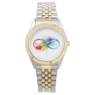 Unendliches Symbol mit Regenbogenfederhalter Armbanduhr