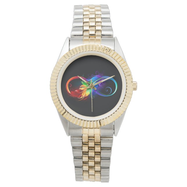 Unendliches Symbol mit Regenbogenfederhalter Armbanduhr (Vorderseite)