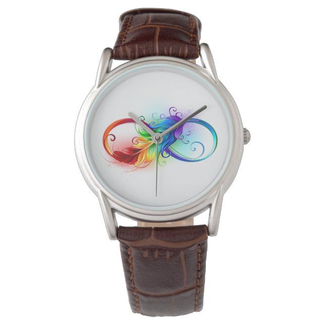 Unendliches Symbol mit Regenbogenfederhalter Armbanduhr (Vorderseite)
