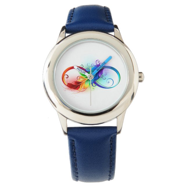 Unendliches Symbol mit Regenbogenfederhalter Armbanduhr (Vorderseite)