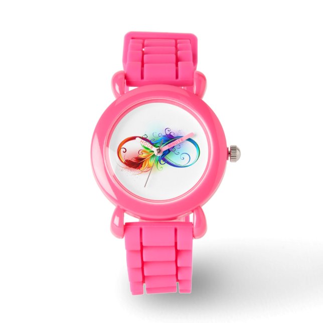 Unendliches Symbol mit Regenbogenfederhalter Armbanduhr (Vorderseite)